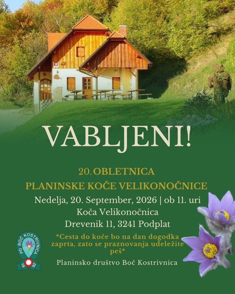 Vabilo: Obletnica Planinske Koče Velikonočnice (Nedelja 20.9.2026)